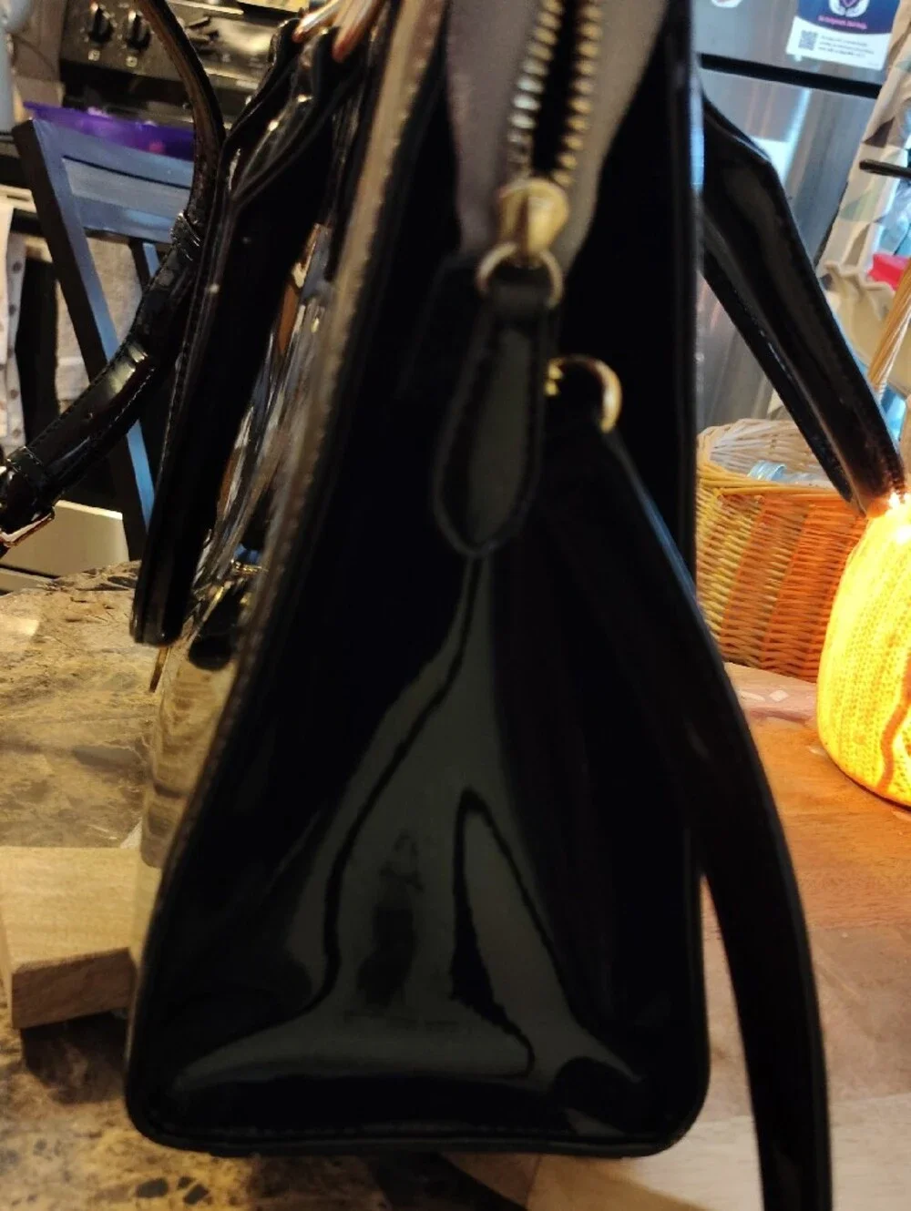Patent Vieta Ombre Black Tote Bag with Shoulder Strap